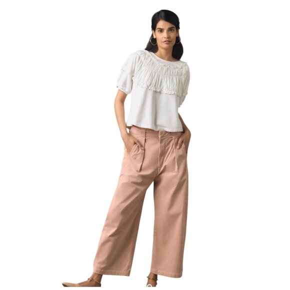 Anthropologie Womens Top XXS NWT Bow Ruffle Peasant Cottagecore Coquette Dainty - Picture 3 of 9